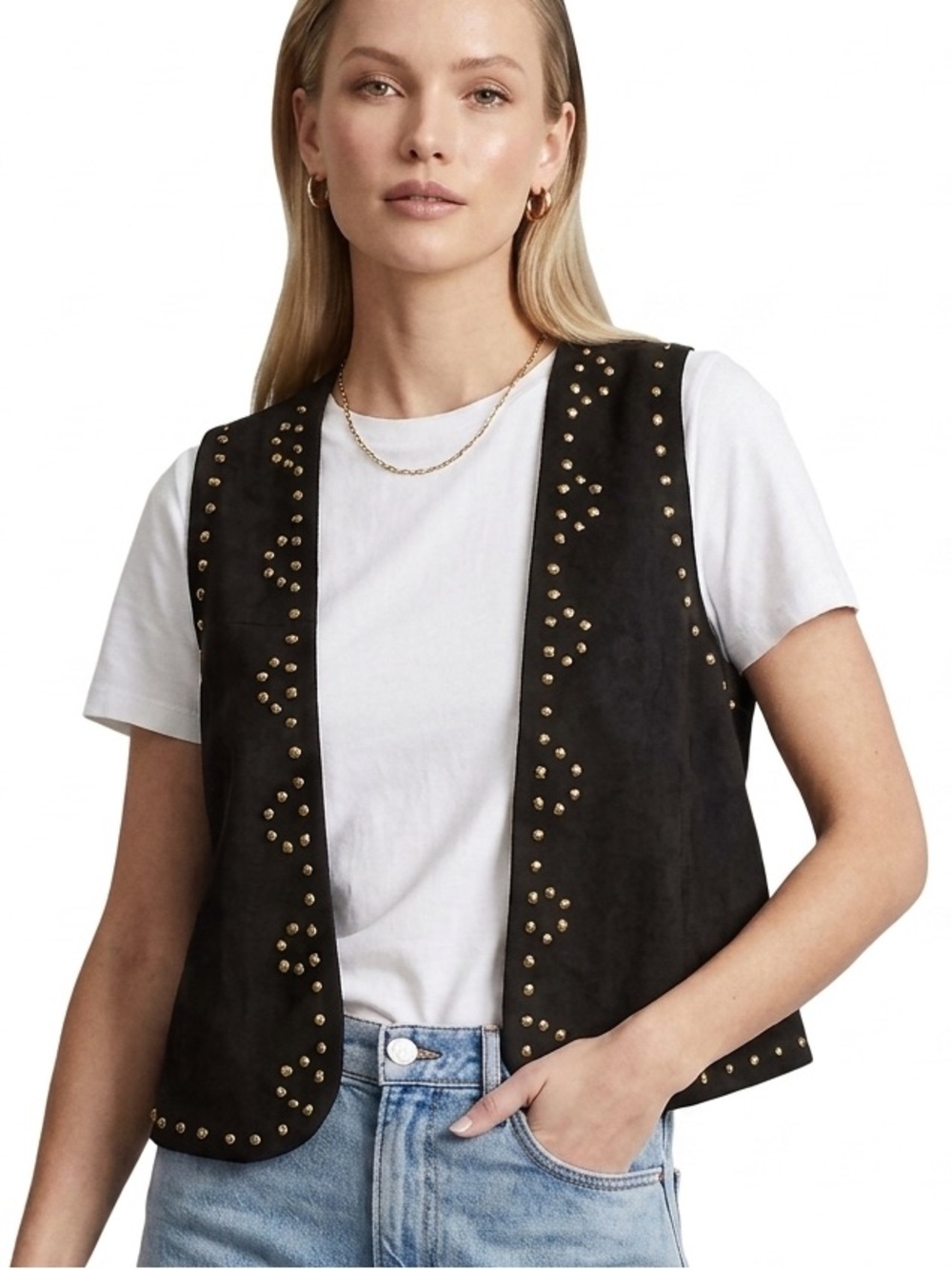 NWT Love Tree Black Studded Faux Suede Vest